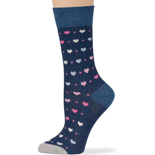 7BIGSTARS Women Cotton Crew Socks, Patterned 4 Pack, M 5-9 - L 8-12 - color: 03a - Dark Navy, Denim Blue, Light Navy, Grey, Pink (A55), size: 8-12