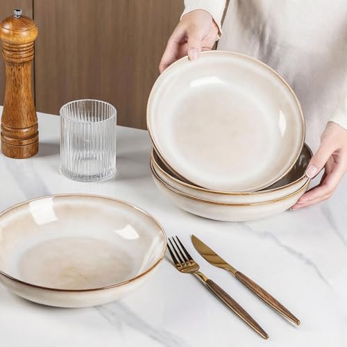 AmorArc 8.5’’ Ceramic Pasta Bowls Set of 4, 36oz Large Stoneware Bowls Set - color: Cappuccino, size: Set of 4