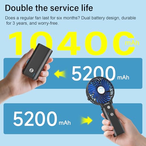 HandFan 10400mAh Portable Handheld Fan, 40Hrs Long-Lasted Hand Fan Rechargeable, Mini Personal Fans Foldable, Heavy Duty Battery Fans for Travel Beach Concerts Cruise Makeup(Blue Blade) - color: Blue Blade