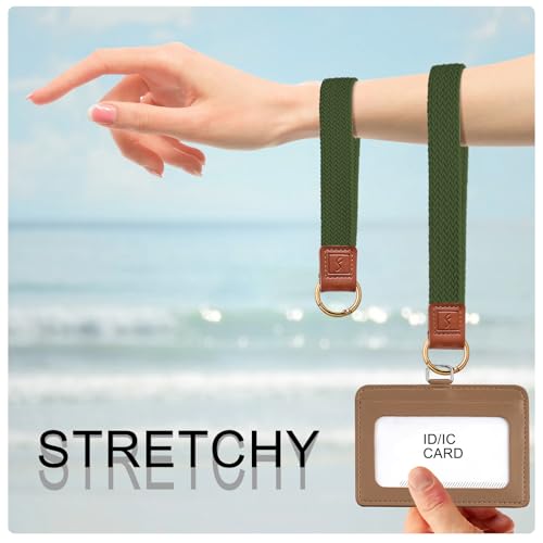 Fishent Woven Wrist Lanyard Key Chain, Cute Stretchy Wristlet Strap Keychains for Women Men Car Keys ID Badges Card Wallet Phone Camera, Dark Green - color: Dark Green