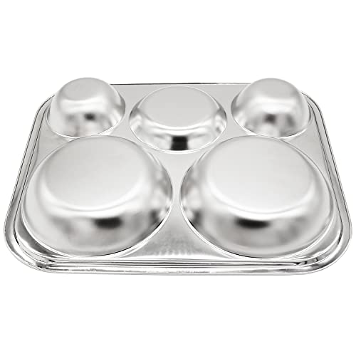 Korean Stainless Steel Divided Plates for Adults & Teens, L Size, 2-Pack - size: 5 Compartments (13x11Inch)