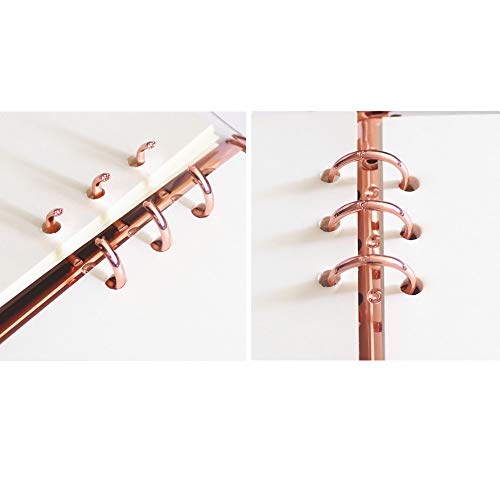 Personal A6 Transparent PVC Binder Cover Clear Soft PVC Notebook Shell 6 Rose Gold Ring Protector with Snap Button Closure Loose Leaf Folders (Personal A6, Clear Cover + Rose Gold Binder) - color: Clear Cover + Rose Gold Binder, size: Personal A6