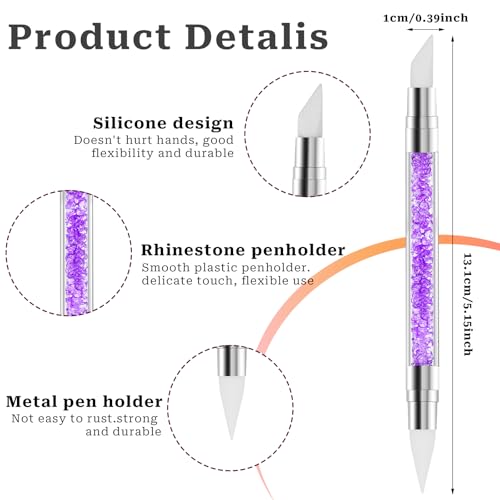 10PCS Nail Art Gel Carving Pen Rhinestone Handle Silicone Nail Art Pen Brushes for Design Foil Carving Drawing 3D Effect Shaping Drawing Dotting Tool - color: 10 pcs style C