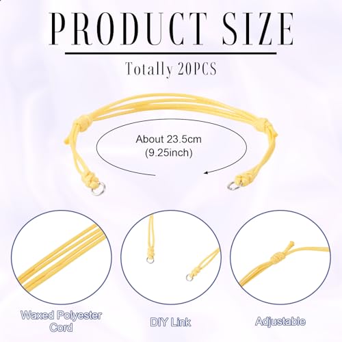 20Pcs Gold Adjustable Braided Cord Colorful Waxed Thread Half Finished Bracelet with Jump Rings for Wrist DIY Women Jewelry Making Friendship Fashion Bangle Accessory - color: Gold