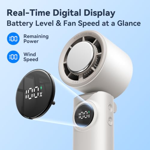 MUXNW Handheld Mini Portable Fan, HD Display 100 Speed Levels(White) - color: White