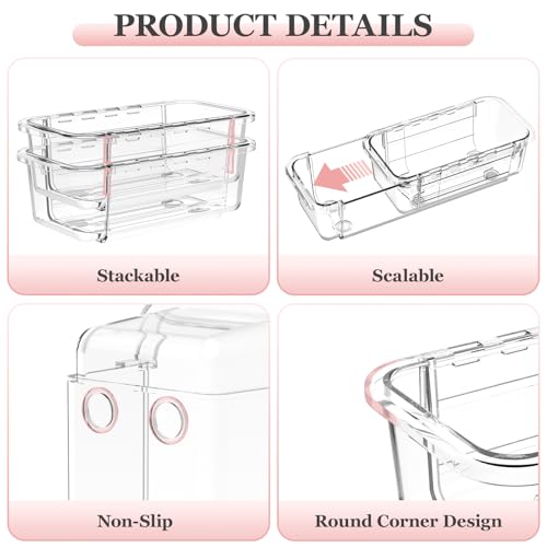 DILIBRA 16 Pcs Clear Extendable Drawer Organizer, Adjustable Drawer Storage - size: 3Pcs Large + 5Pcs Medium + 8Pcs Small