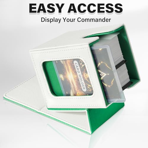 Card Deck Box for MTG Commander, Deck Case Holds 100 Double-Sleeved Cards - color: White & Green, size: 1 Box