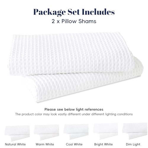 PHF Cotton Waffle Throw Pillow Covers 24" x 24", White, No Insert - color: White, size: 24" x 24" (Pack of 2)