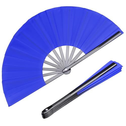 2 Pack Large Folding Hand Fan, blue Chinese Kung Fu Tai Chi Fan Nylon-Cloth Fan For Men And Women Performance, Dance, Decorations, Festival, Gift (Folding fan blue 2p) - color: Blue
