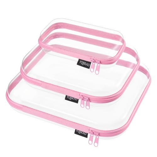 YQBRAO 3-Piece Clear Hard Shell Zipper Case Set, 1L 1M 1S, Pink - color: Pink, size: LMS