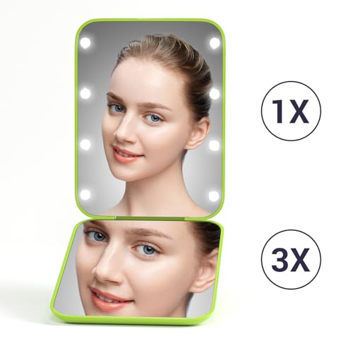 Kintion Pocket Mirror, 1X/3X Magnification LED Compact Mirror (Light Green) - color: Light Green
