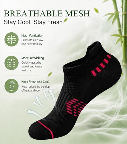 floconssy Ankle Socks for Women, Bamboo Viscose Cushioned Running Socks - color: 5 Pairs Black, size: 6-9