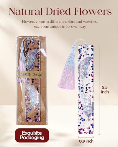 Buleens Bookmarks for Women - Purple Butterfly Book Marks for Readers Book Lovers, Personalized Handmade Resin Bookmark with Tassels, Pretty and Aesthetic - color: Purple Butterfly