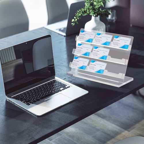 Dunzoom Business Card Holder for Desk, 9 Slots Acrylic Card Display Stand - style: 9 Slots