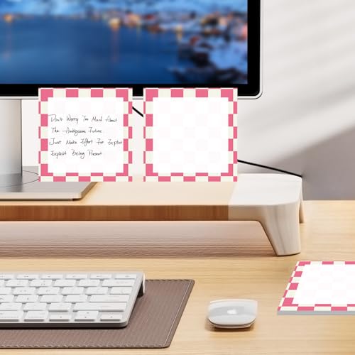 Cute Sticky Notes 3 x 3 in, 2 Pack Self Stick Note Pads with Fun Patterns, Strong Adhesive Memo Pads for Office School Home, 80 Sheets per Pad Pink Checkerboard - color: Pink Checkerboard