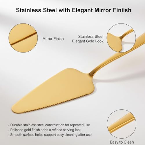 2-Piece Gold Cake Server & Pie Cutter Set, Stainless Steel with Gold Finish - color: Gold