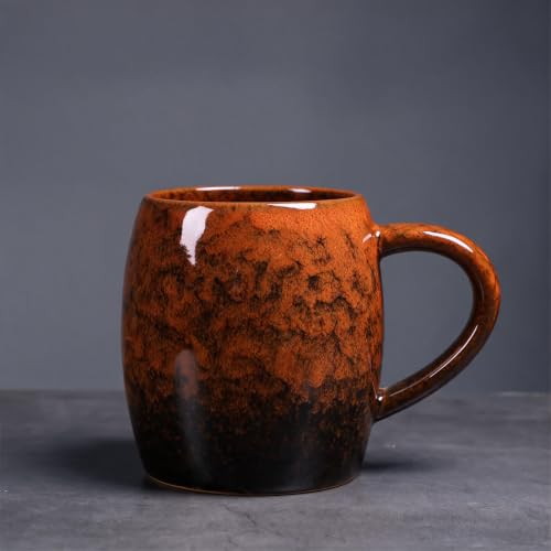 21oz Large Handmade ceramic Mug, Big Ceramic Tea Cup, Durable and Heavy Microwave and Dishwasher Safe Pottery Coffee Mug with Handle, Reactive Glaze Stoneware Clay coffee mug (Reddish Orange) - color: Reddish Orange