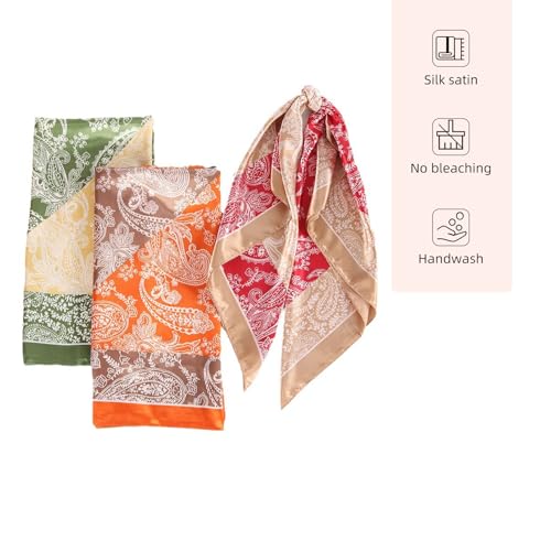35 Inches Silk Head Scarf-Satin Hair Scarves Silk Bandana Scarf Headscarf for Women's Fashion Scarves - color: Brownish Pink-spliced Cashews