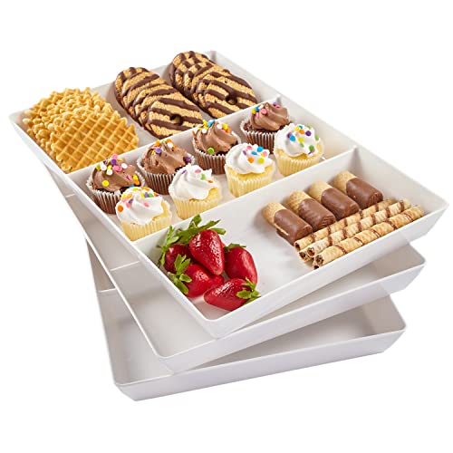 US Acrylic Avant White Plastic Divided Serving Trays (Set of 3) 15” x 10” | Large Reusable 3-Section Party Platters | Serve Appetizers, Fruit, Veggies, & Desserts | BPA-Free & Made in USA - size: 15" x 10"
