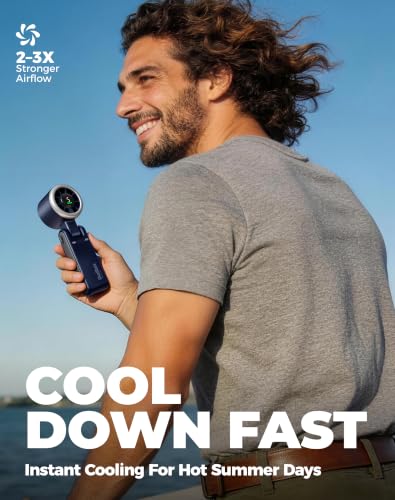 Diveblues Portable Handheld Turbo Fan, 5 Gear Wind, Battery Operated, Up to 12 Working Hours, 3 IN 1 Hand Fan with Air Turbo Tech Cooling Fan for Outdoor Activities, Travel, Working - color: Starlit Night
