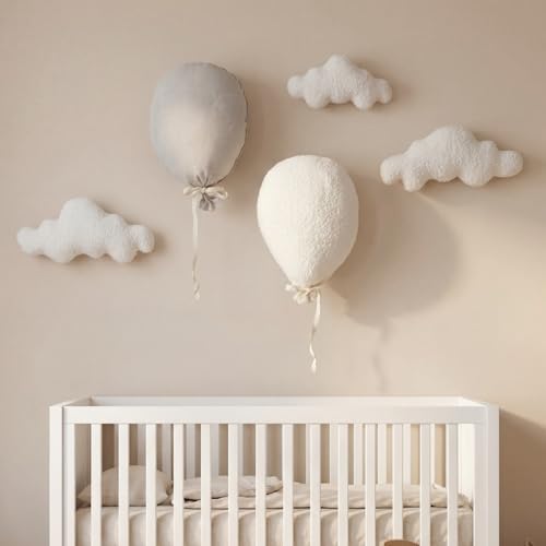 Kathfly 5 Pcs Large Nursery Wall Decor Fabric Cloud Balloon Nursery, Grey - color: Grey