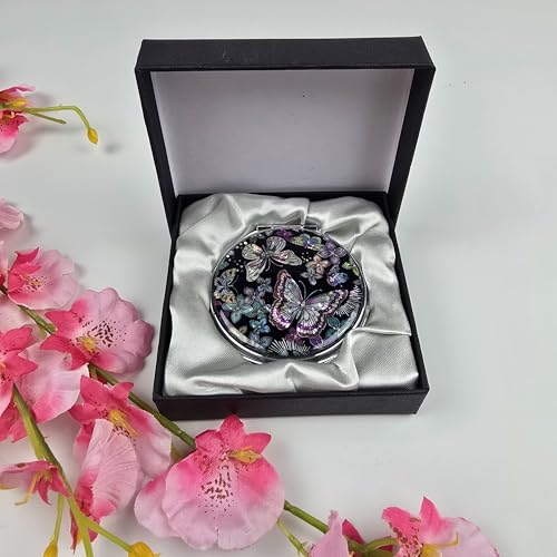 Mother of Pearl Compact Mirror, Vintage Shell Butterfly Pocket Mirror