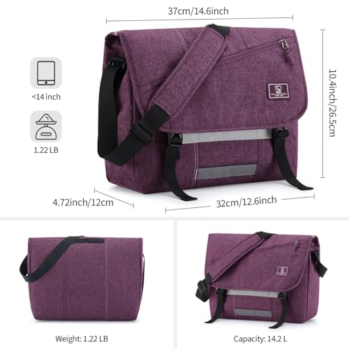 OIWAS Messenger Bag for Women, 14 Inch Laptop Crossbody Bags Men Casual Satchel Shoulder Bag College Travel Office Briefcase - color: Purple, size: 14 Inch