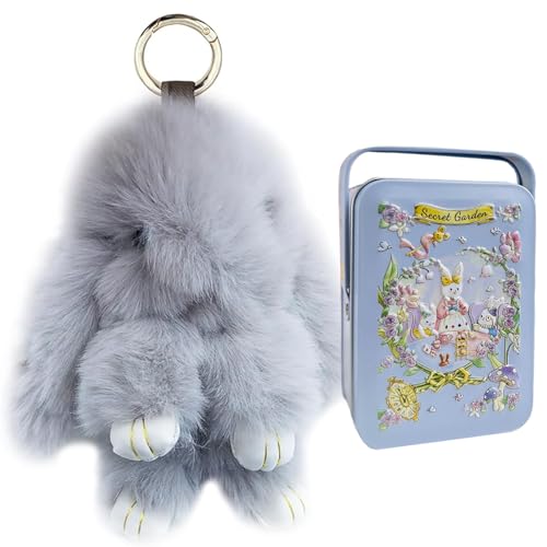 Cute Plush Bunny Keychain, Soft Fluffy Bag Charm for Backpacks & Purses - color: Gray