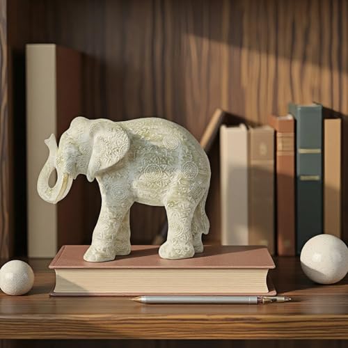 Guichifun Elephant Statue Decor, Cream, 7.25 x 3.25 x 5.75 Inch - color: Cream-elephant