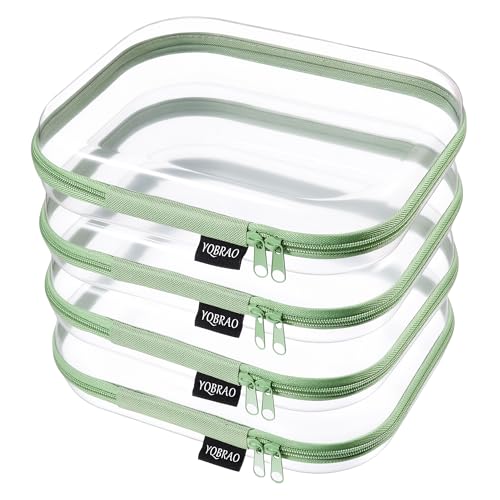 YQBRAO Clear Hard Shell Zipper Cases, 4 Medium Makeup Organizers, Green - color: Green, size: 4 Pack(M)