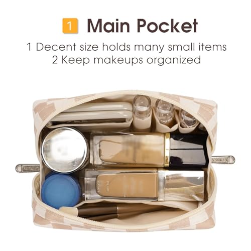Narwey Small Makeup Bag for Purse, Travel Mini Cosmetic Bag for Women Girls - color: YB-Light Checkerboard, style: Small