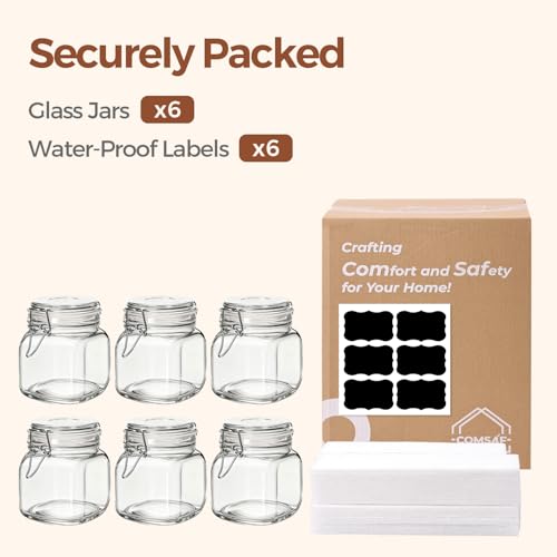 ComSaf Square Glass Pantry Jars with Airtight Lids 27 oz 6 Pack Spice Jar - size: 27 fl oz x 6