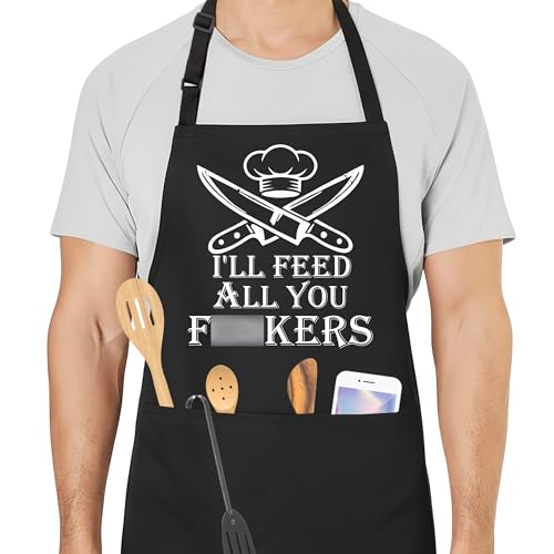 Funny Adult Humor Grilling Aprons for Men with 2 Pockets, Cooking Apron for Dad, Gag Gifts for Men, Adjustable BBQ Apron for Husband, Chef Kitchen Gifts for Birthday & Father’s Day - A01 - color: I'll Feed All You Fuckers 1