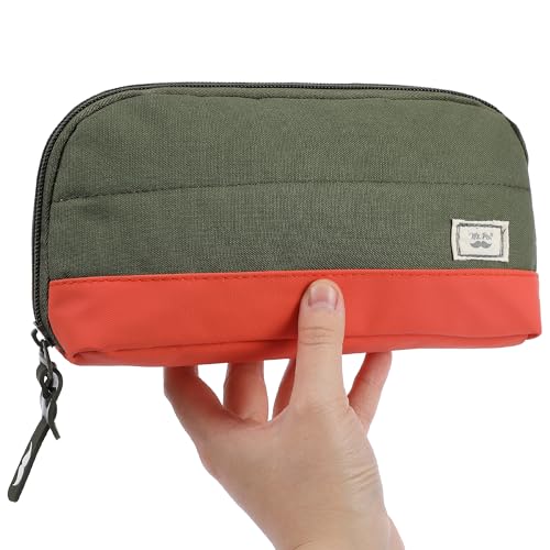 Mr. Pen- Wide-Opening Pencil Case, Triangle Design - color: Olive Green & Orange