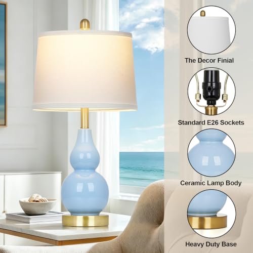 Rinweey 25" Tall Double Gourd Ceramic Lamps Set of 2, Coastal Bedside Lamps - color: Blue - 25"H