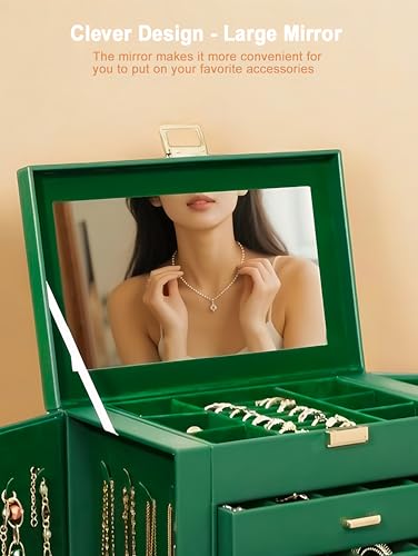 BOOVO Large Jewelry Box for Women 6 Layer - color: Green and Gold, size: 6 Layer