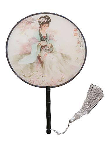 Seres Classic Round Fan,Wood Fan Rib&Semi-Transparent Silk Cloth,10+ Optional Patterns,Diameter 8.3in,团扇 (10.Princess) - color: 10.princess