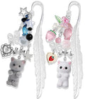 Buleens 2 Pack Bookmarks for Women Reading - Book Marks for Readers Book Lovers, Cute Cat Pink Grey Personalized Metal Bookmark with Pendants, Pretty and Aesthetic Book Accessories Reading Gifts - color: Sliver Cat