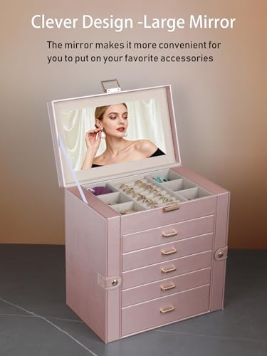 BOOVO Large Jewelry Box for Women 6 Layer - color: Rose Gold and Gold, size: 6 Layer
