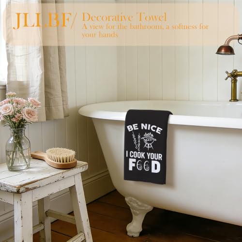 Funny Chef Kitchen Hand Towels 16x24 Inch, Chef Gifts for Women Men, BBQ Grilling Cooking Gifts, Be Nice I Cook Your Food Decorative Hand Towels for Kitchen - color: Be Nice