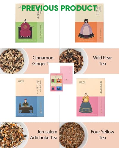 Ssanggye Hanchasilok Traditional Tea of King Gift Set 1 oz. (12 counts, 4 flavors x 3EA) Korean Premium Herb Floral Blended Signature Tea, Cinnamon Ginger/Wild Pear/Jerusalem Artichoke/ Four Yellow Sampler Single Serve