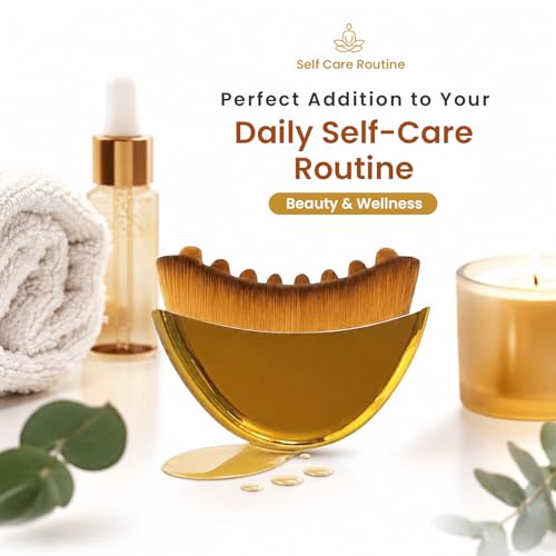 2pcs Lymphatic Contour Face Brush, Facial Massage Brush for Skin Care & Self-Care Routine, Dry Brushing Tool with Comfortable Grip for Face, Neck & Shoulder Care (Golden) - color: Gold