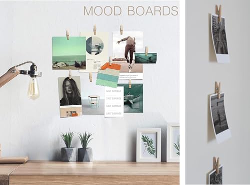 100 Pack Mini Self Adhesive Clips for Pictures - Wood Clip Photo Holders for Wall, Photo Cards Hanging Display Board & Picture Boards, Artwork Photos Holders Hangers Room Decor (Light Wood 100pack) - color: 100 Light Wood