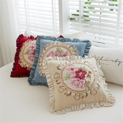 Set of 2 White Chenille Vintage Throw Pillows Covers 18x18in Sofa Couch Pillows for Living Room Floral Embroidered Cushion Cover for Bed Chairs Car - color: White