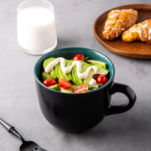 GBhome Ceramic Soup Mugs with Lid, 24 oz Soup Cups with Hanlde for Coffee,Cereal,Salad,Noodles,Tea,Soup Bowls Cups,Microwave &Dishwasher Safe, Set of 4, Green with Vented lid - color: Green
