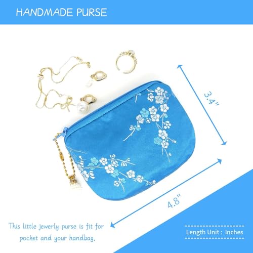 Handmade Women Coin Purse Brocade Rosary Bag Silk Jewelry Pouch Zipper Wallet - LightBlueV2 - color: LightBlueV2