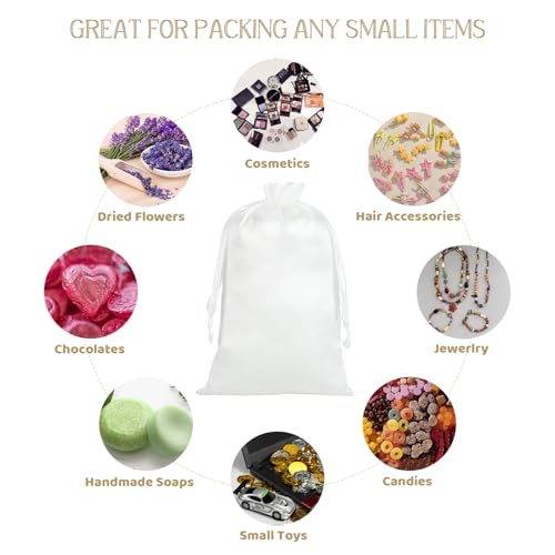 30Pcs Satin Gift Bags, 5x8 White Cloth Drawstring Pouch - color: White, size: 5×8 in