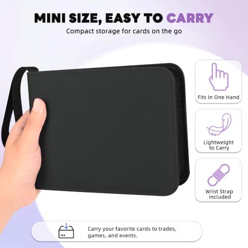 2 Pocket Mini Card Binder - Small Trading Card Album with Zipper,80 Pockets PU Leather Holder, Side-Loading Small TCG Binder for Standard Anime & Sports Cards - color: Black, size: 2-Pocket