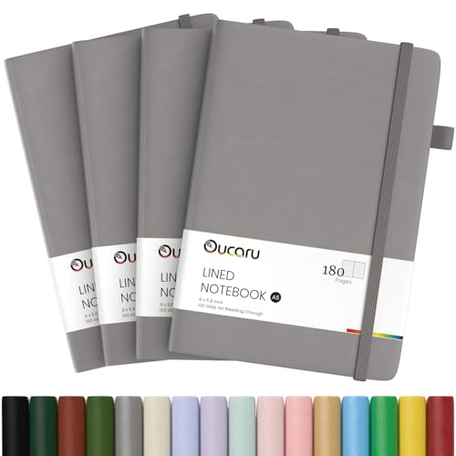 Oucaru 4 Pack A5 Lined Journal Notebook for Writing, 180 Pages - color: Gray, size: 4 Pack