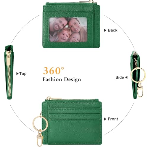Sodsay Card Case Slim Front Pocket Wallet for Women Credit Card Holder with Keychain | Slim, Credit Card Holder, Front Pocket, with Keychain - color: Ch Green
